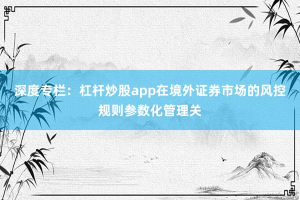 深度专栏：杠杆炒股app在境外证券市场的风控规则参数化管理关