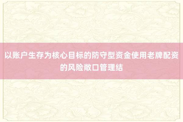 以账户生存为核心目标的防守型资金使用老牌配资的风险敞口管理结